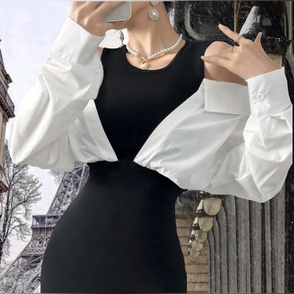 Two Tone Ruched Bodycon Dress